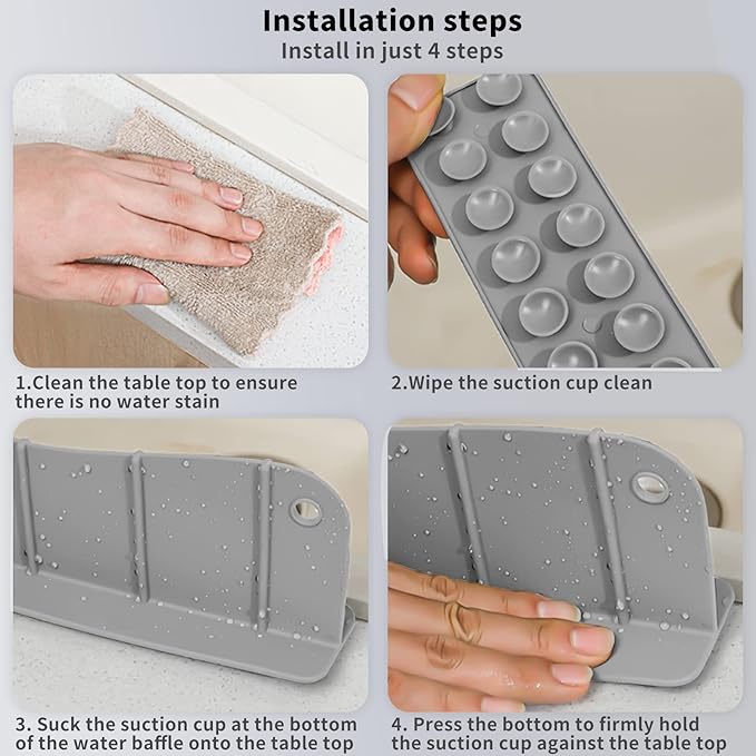 Silicone Sink Splash Guard Mat with Strong Suction Cup