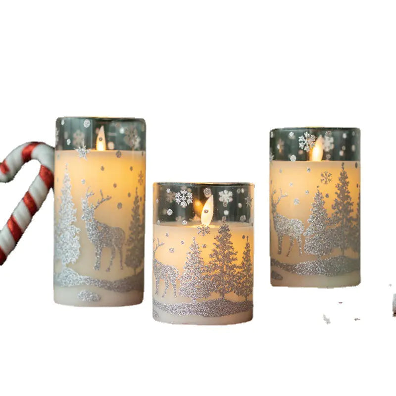 LED Glass Candles with Christmas Design in Glass Cups