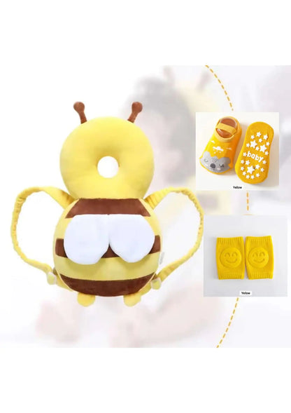 Baby Head Protector Baby Head Protector Backpack Baby Backpack Head Protection Head Protection Backpack Baby Walker Head Protector Baby Backpack with Baby Knee Pads and Socks (Bee)